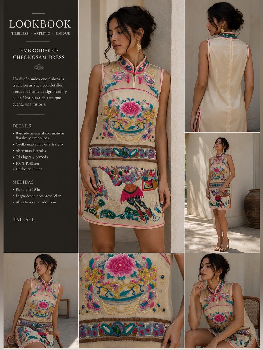 Embroidered Cheongsam Inspired Mini Dress L